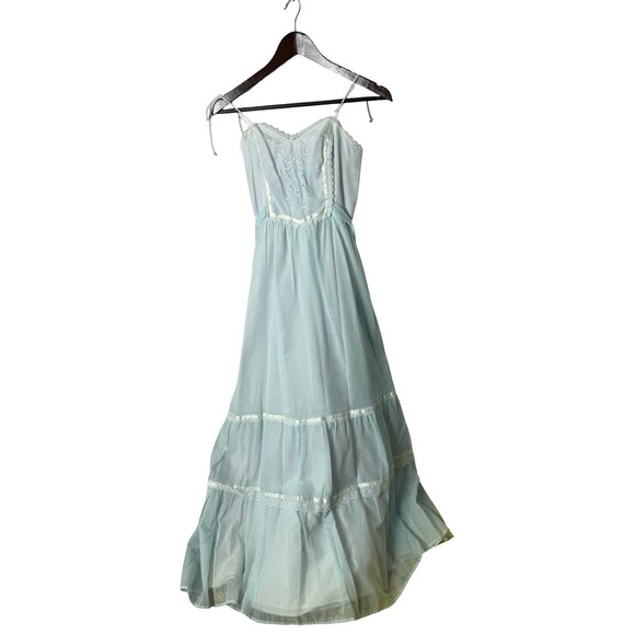 Helen Joy Dresses & Skirts - Vintage Helen Joy Maxi dress blight blue tiered lace embroidered 5-6 70s